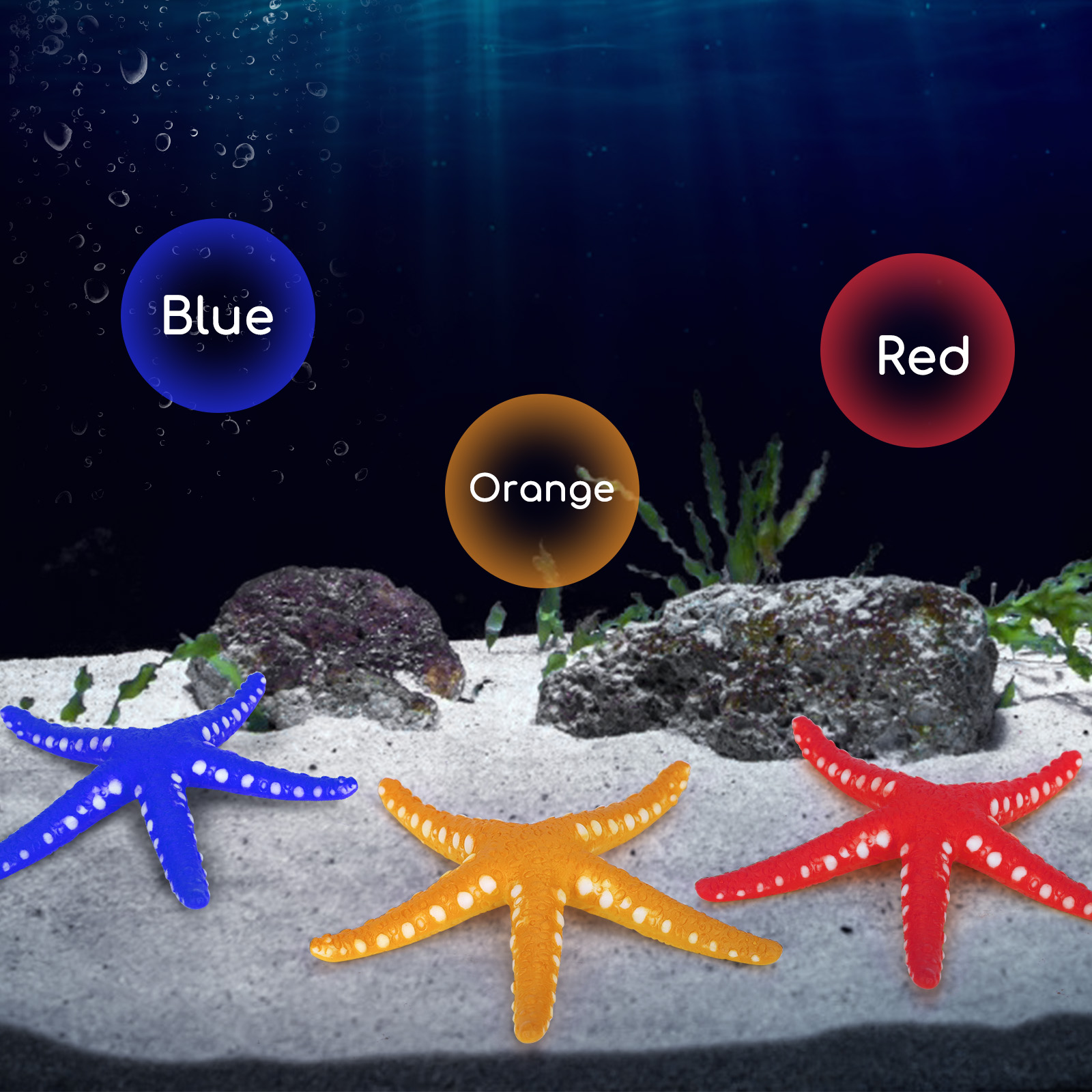 Nobleza - Conjunto de 3 Enfeites para Aquário, Estrelas-do-mar Artificiais, Decoração para Aquário, Estrelas-do-mar Fluorescentes | Borracha Ecológica, Não Altera os Parâmetros da Água