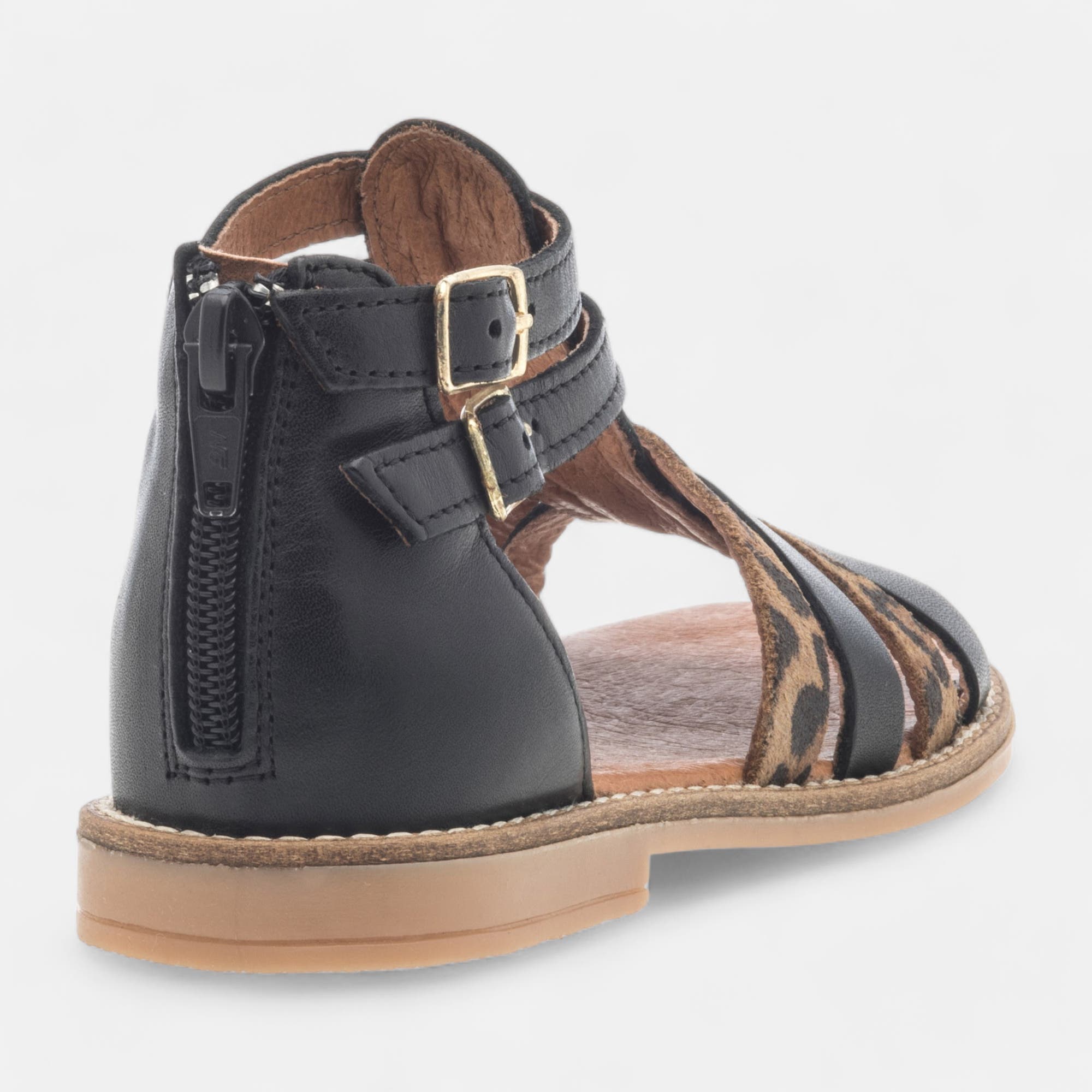 Nu-pieds Fille en cuir noir
