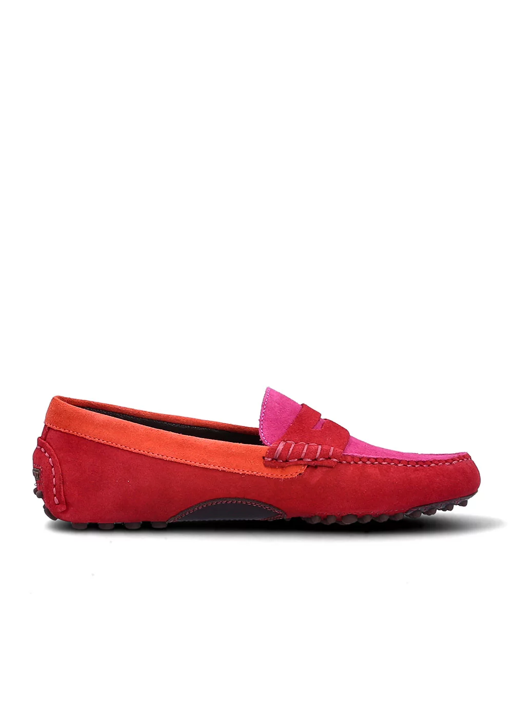 MOCASSIN BUCK DRIVER VELOURS TRICOLORE ROUGE