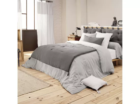 OUREA - Couvre-pied 150x150cm Capitonné Gaze de Coton Granit