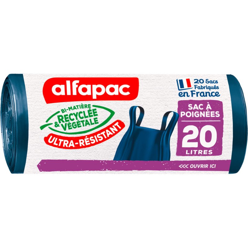Sac poubelle 20 litres avec poignées Ultra-résistant Alfapac bleu - 40 sacs