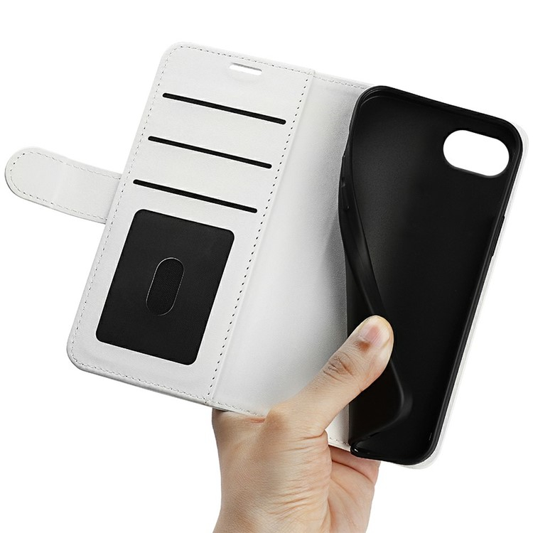 iPhone 16e Leder Tasche Flip Cover mit Kartenfächer - Weiss (Glanz)