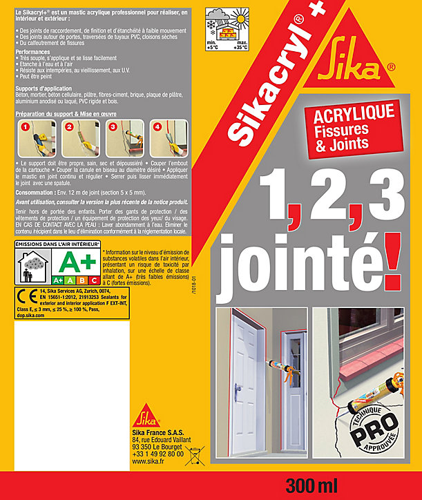 Mastic blanc Sika Sikacryl Plus 300 ml