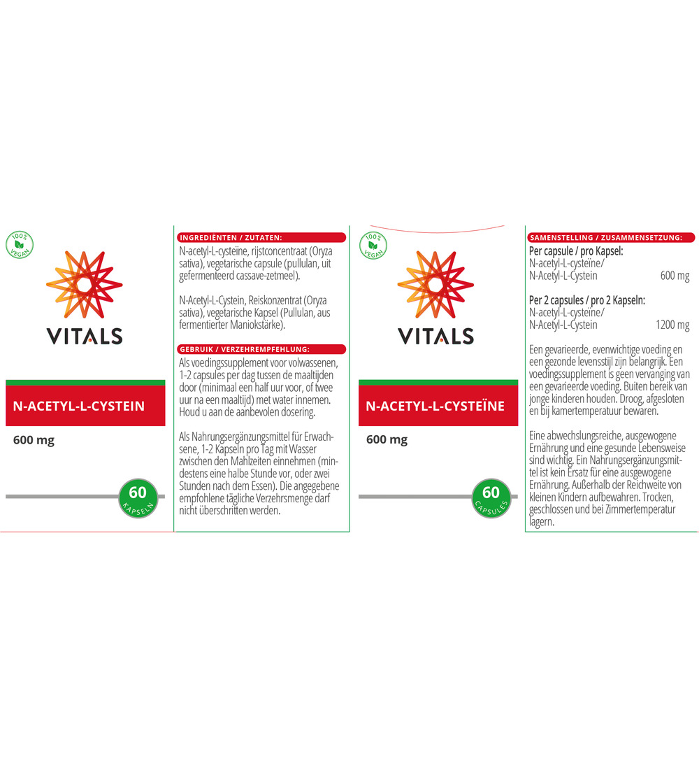 Vitals N-Acetyl-L-cysteine 600 mg (60 vega capsules)