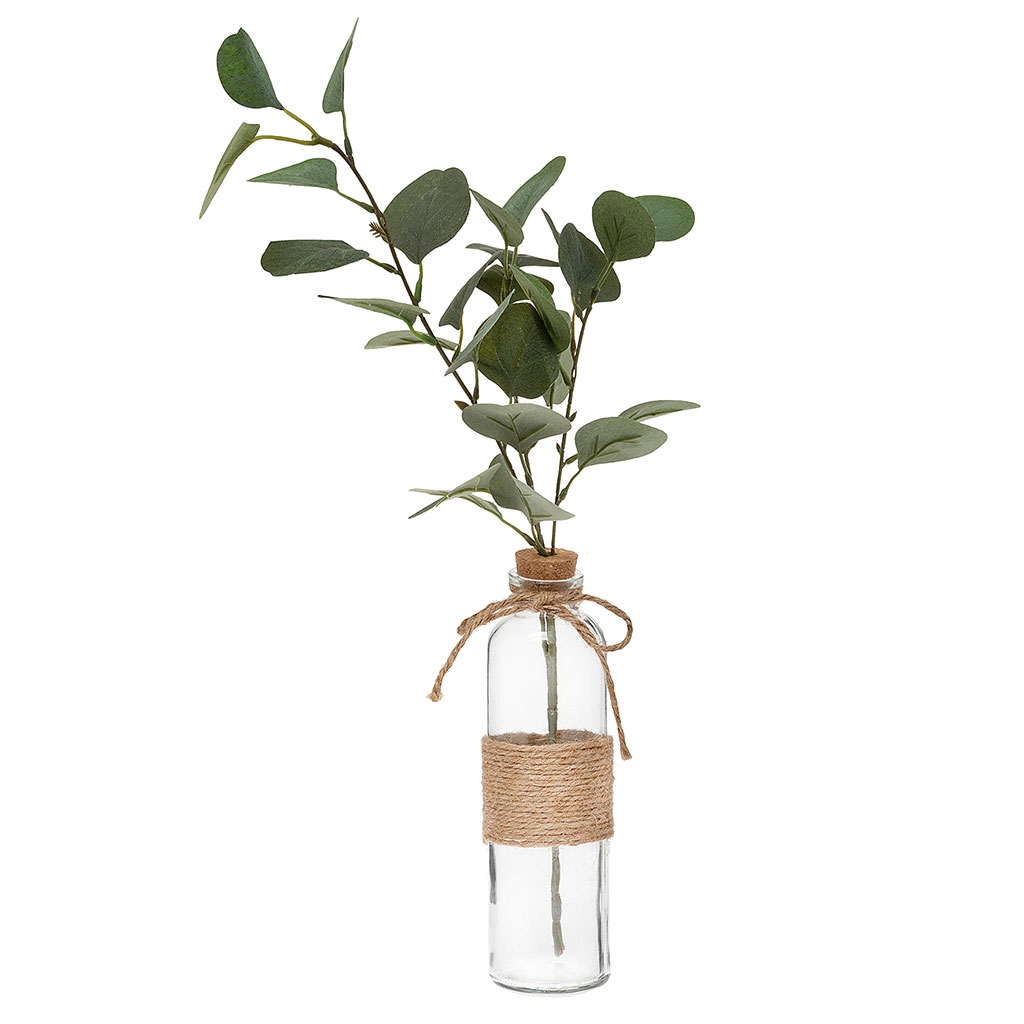 Vase eucalyptus artificiel verre et corde H 45cm