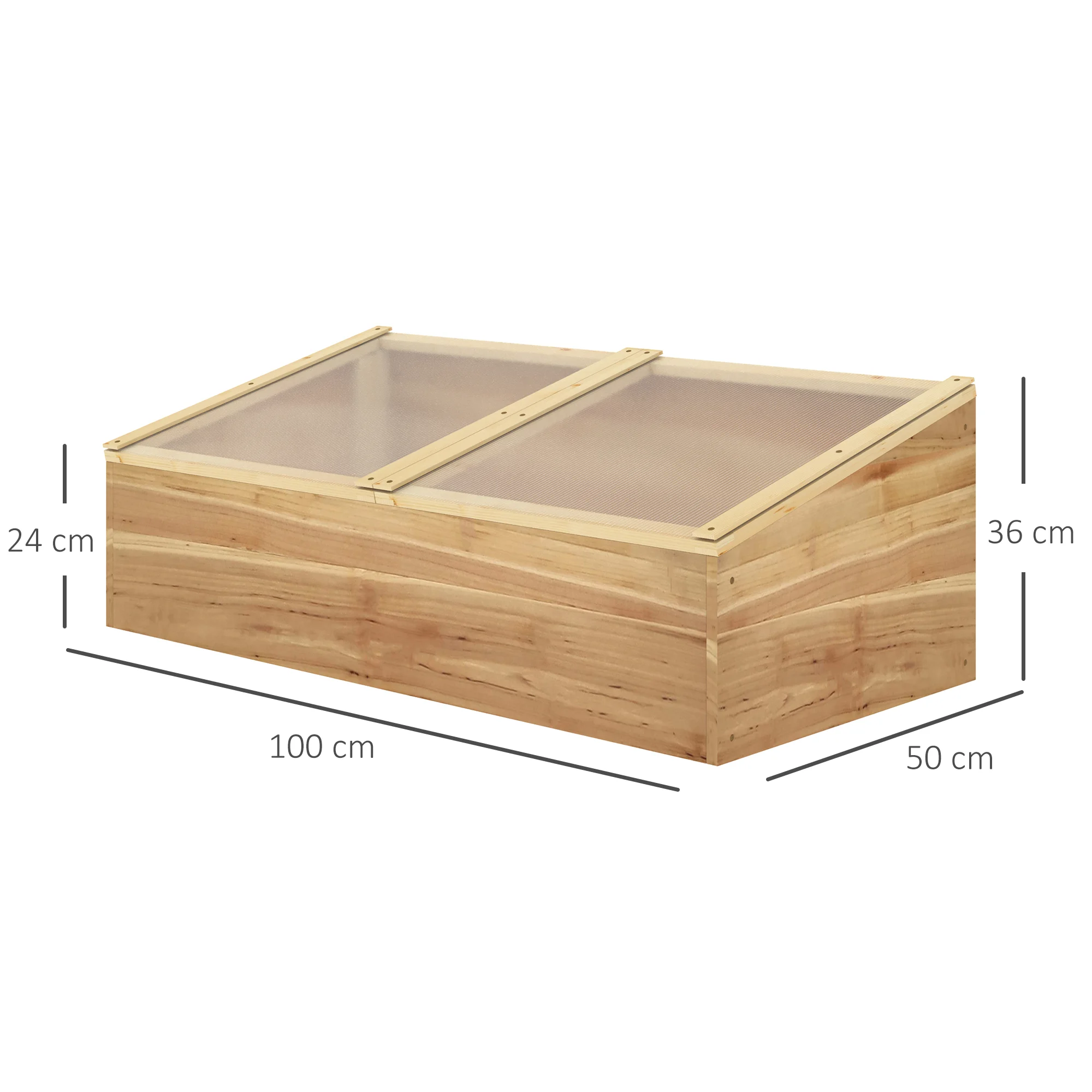 Estufa de madeira Outsunny, para jardim urbano ou viveiro doméstico, com tampa dupla articulada em policarbonato para cultivo de plantas, horta, terraço, pátio e áreas externas, 100x50x36 cm, cor natural.