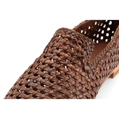 Damen-Lederslipper geflochten, Braun