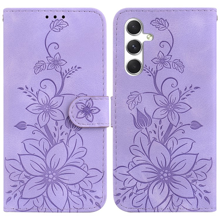 Samsung Galaxy S25  Plus Leder Tasche Wallet - Blumen Imprint - Lila