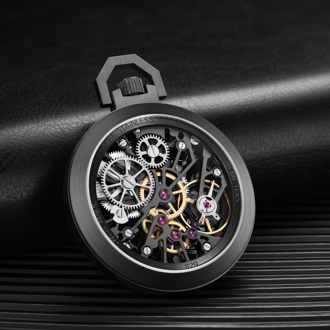 Aerowatch Taschenuhr Lépine Mechanical Skeleton Schwarz Ø 48mm