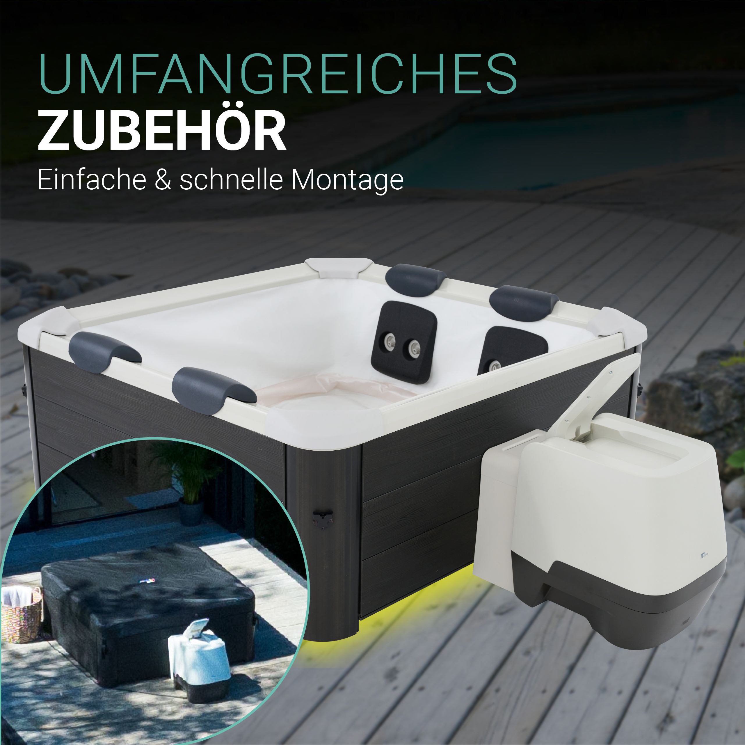 Whirlpool Oslo für 6 Personen - Indoor & Outdoor Pool mit LED, Zubehör & App - Hot Tub Grau