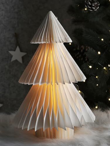 Spetebo - Led-papieren Kerstboomdecoratie - Wit - 30 cm - Vouwbare Dennenboom