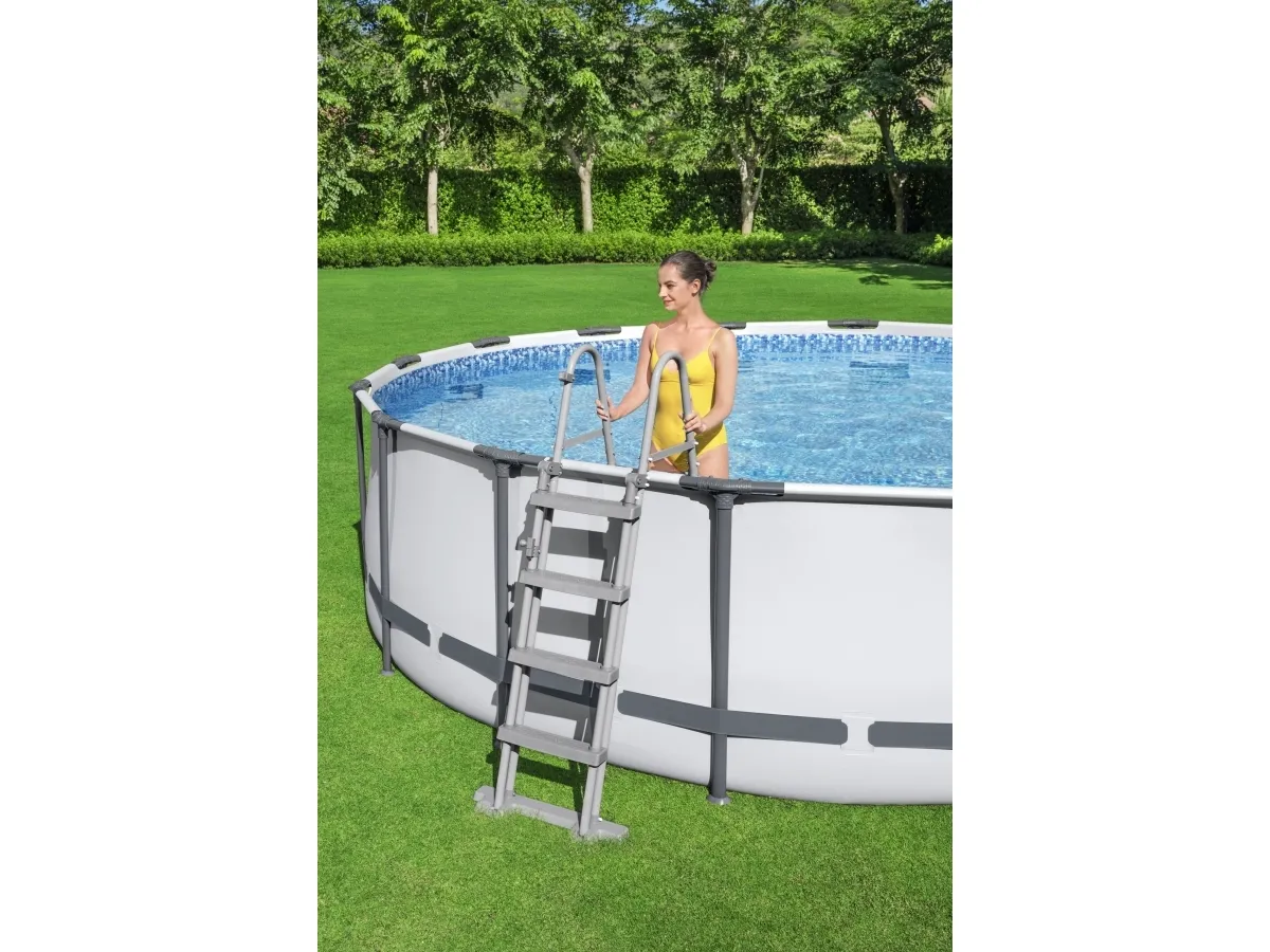 Bestway 5612X, 15232 L, Indrammet pool, Voksen & barn, Stige, Grå, Hvid, 54 kg, Diameter 427 cm, Højde 122 cm