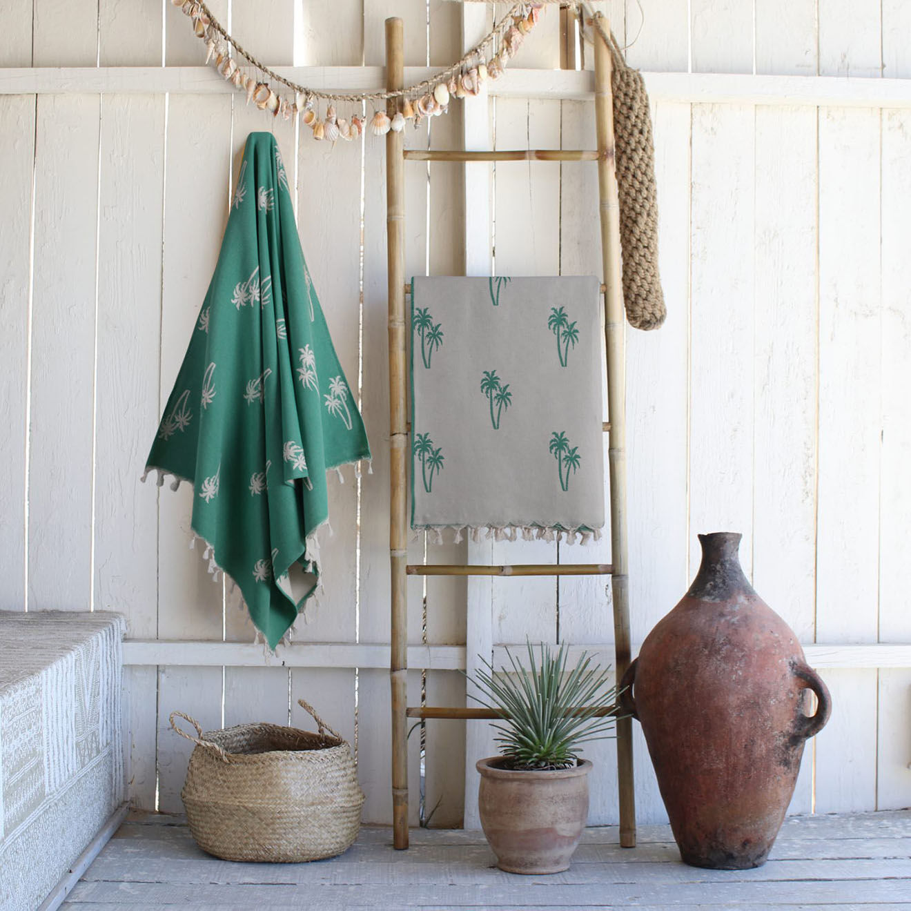 Febronie Fouta reversible Palmier vert - 100x200 cm