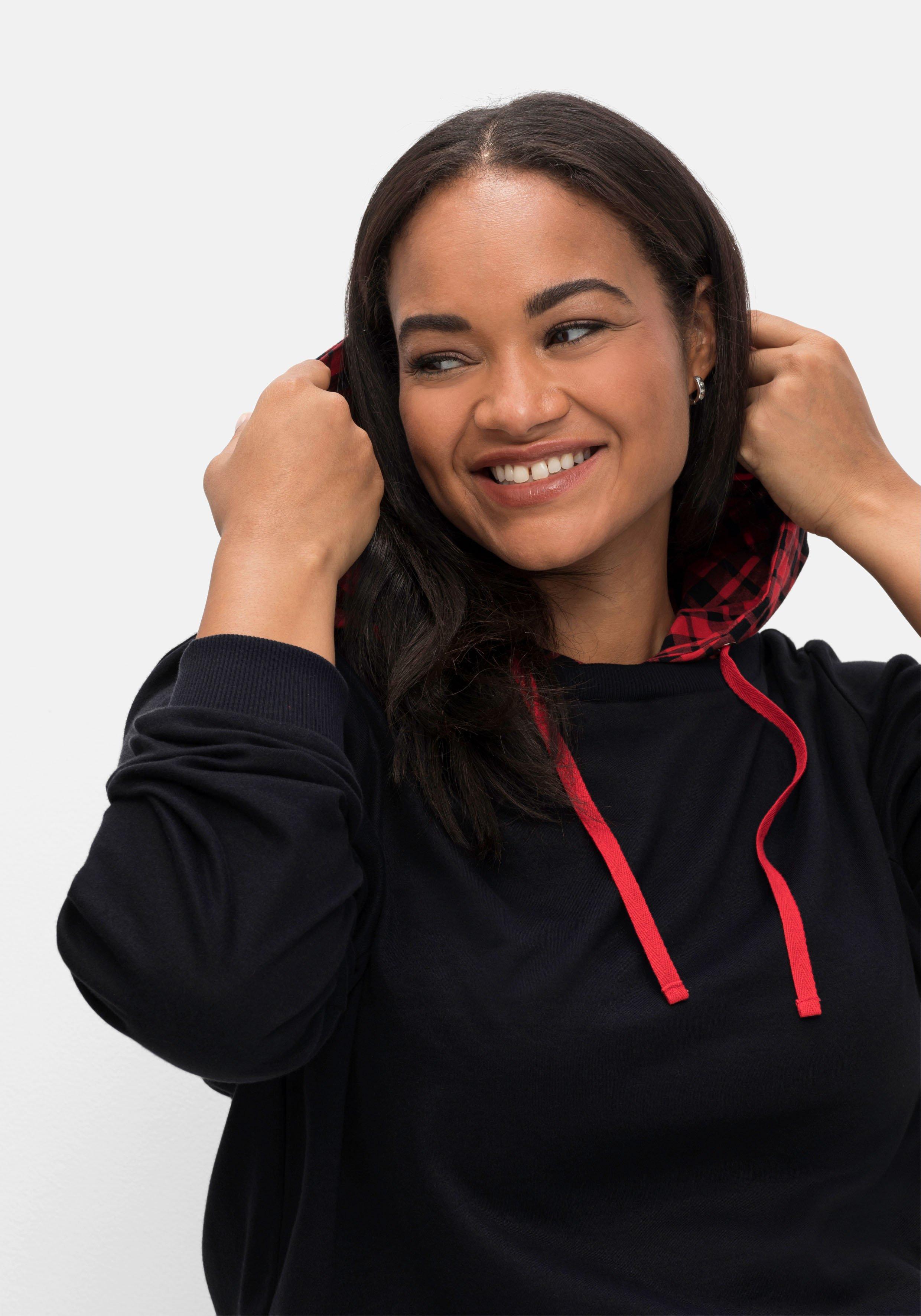 Kapuzensweatshirt in 2-in-1-Optik, mit Karomuster