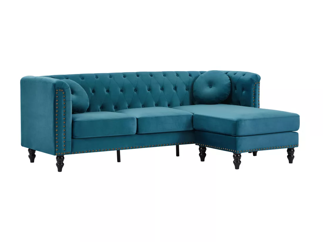 Canapé d'angle réversible en velours bleu canard TURNER