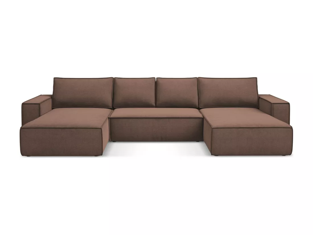 Canapé d'angle panoramique convertible en tissu texturé - rose poudré - KIMO