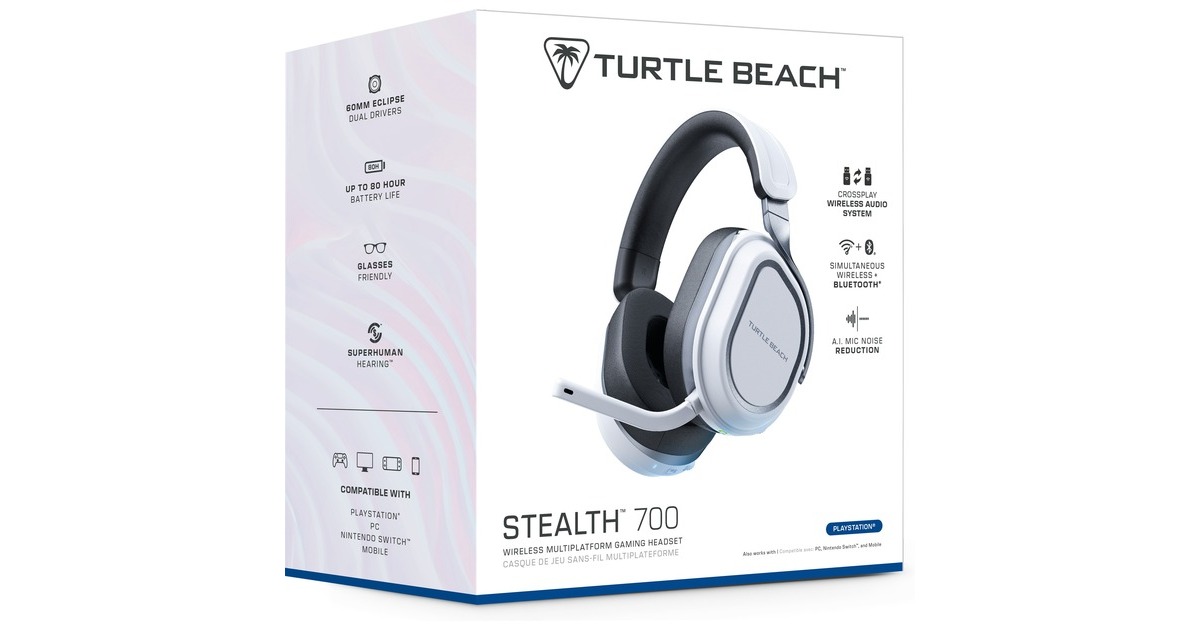 Turtle BeachStealth 700P Gen 3 draadloze gamingheadset over-ear   (Wit, PlayStation®, PC, Steam Deck en mobiel, 2,4GHz, Bluetooth 5.2)