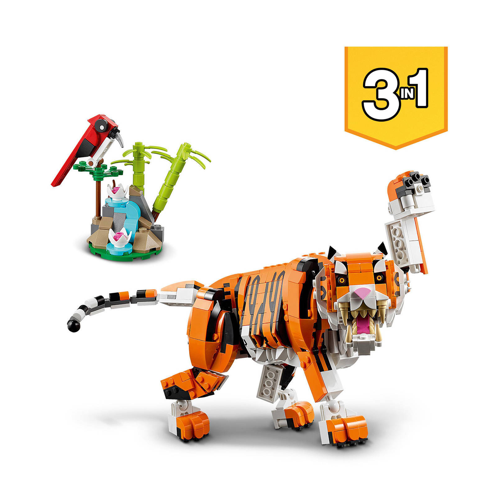 LEGO 3-in-1 Grote Tijger naar Bouwbare Rode Panda of Vis Speelgoed voor Kinderen 31129
