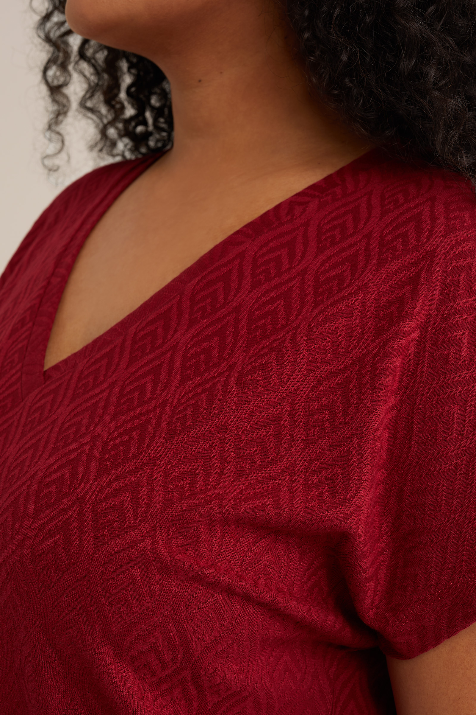 T-shirt met jacquard-dessin - Curve WE Fashion Bordeauxrood