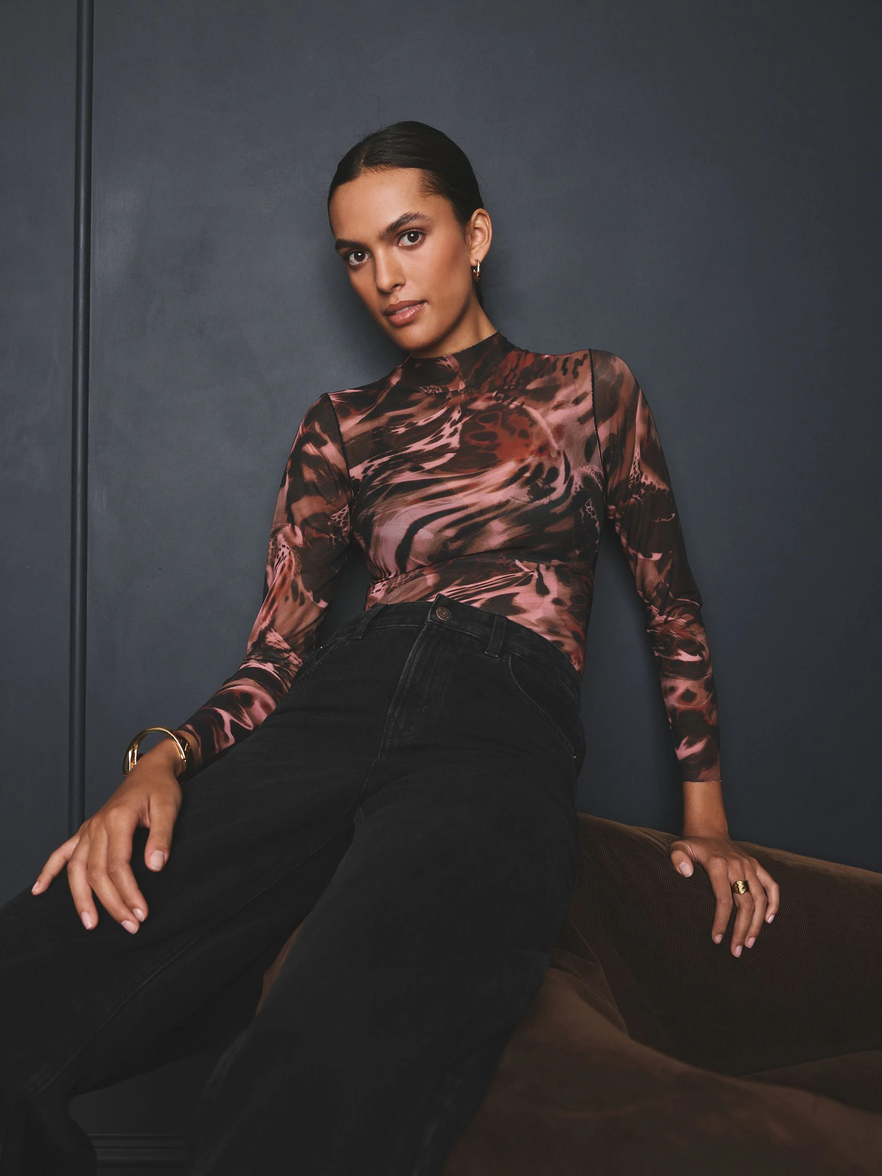 Dierenprint - Mesh High Neck Top