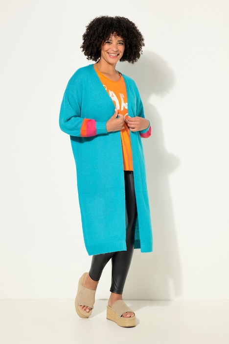 Long-Strickjacke, offene Form, Rücken-Smiley