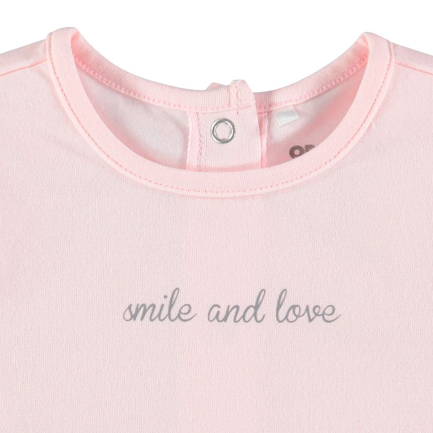 T-shirt manches longues en coton bio à message printé - Rose