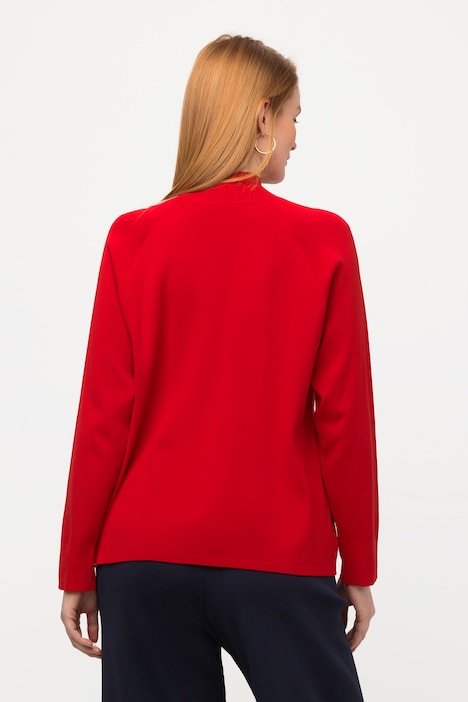 Pullover, Rippstrick, Stehkragen, Zierknöpfe, Langarm