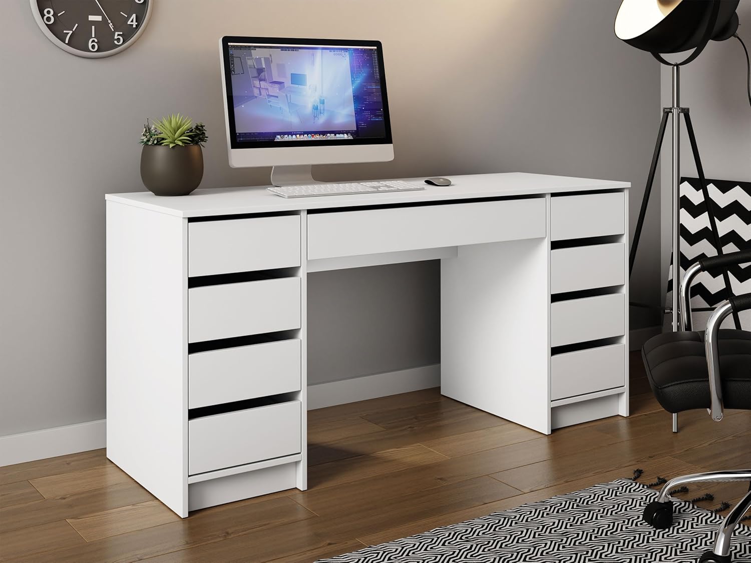 Mirjan24 Schreibtisch Ada Bis, 9 Schubladen Schülerschreibtisch Computertisch B:H:T 154x76x55cm, Kinderschreibtisch Arbeitstisch PC-Tisch Jugendzimmer Kinderzimmer (Weiß)