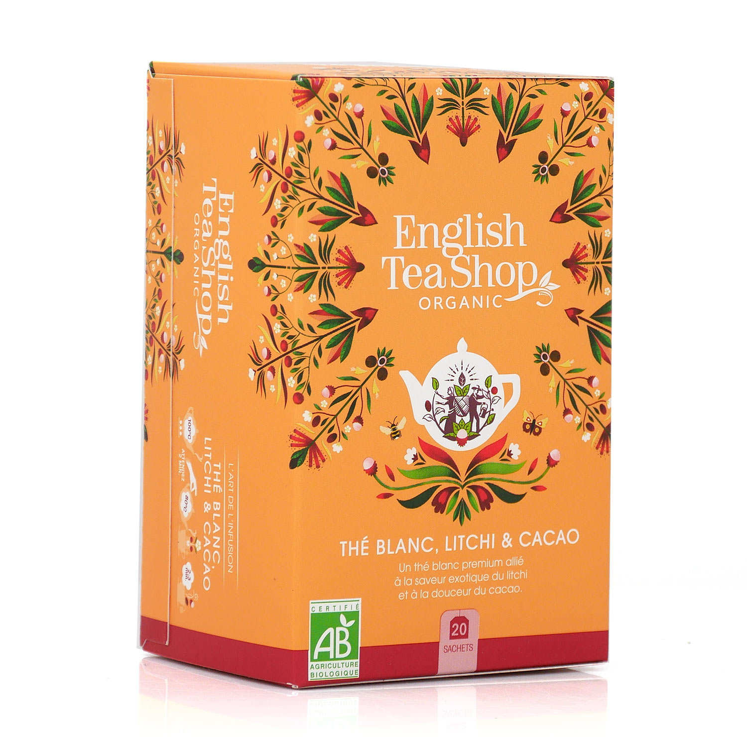 Thé blanc cacao litchi bio en sachets
