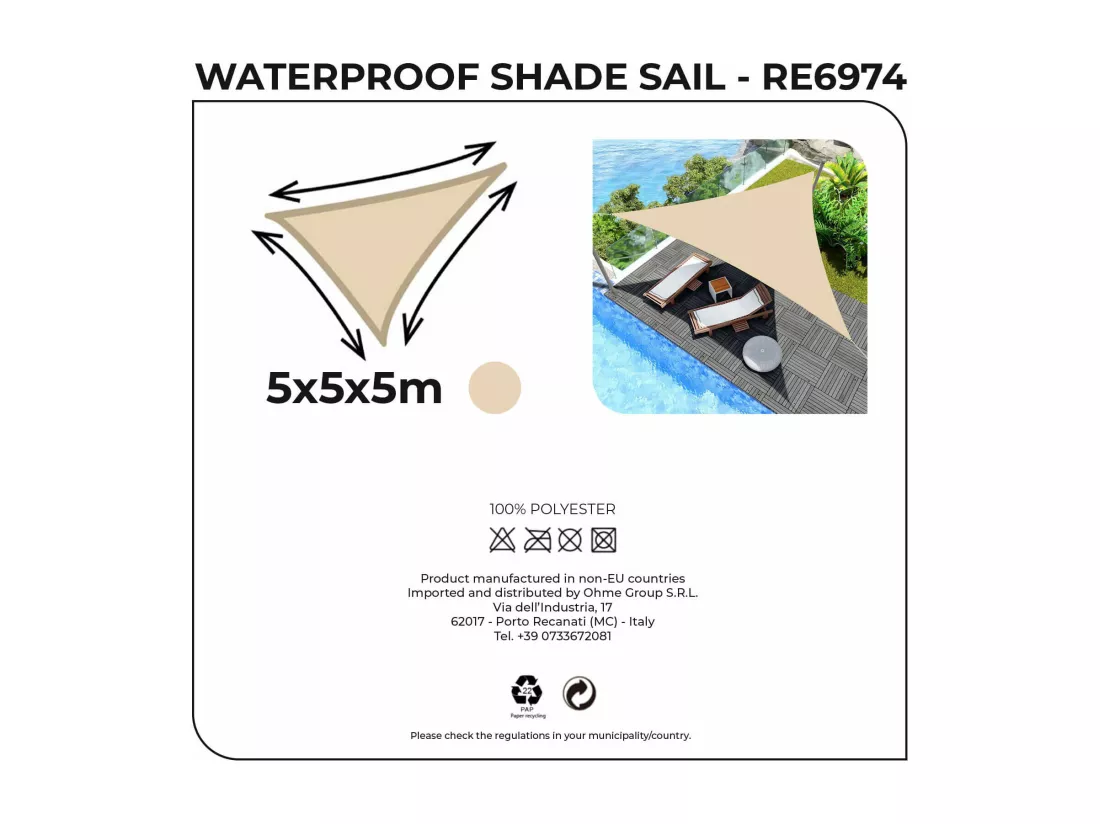 Voile d'ombrage Kola 500x500x500 Polyester Imperméable Acier Blanc Crème