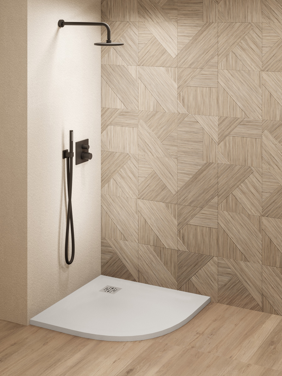 Saniclear Torno kwartronde douchebak 80x80cm met stone finish wit