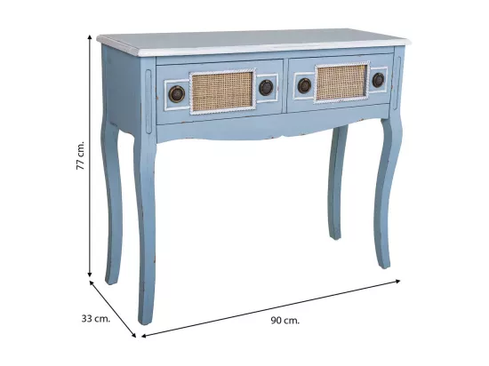 Console en bois bleu 90x33x77h