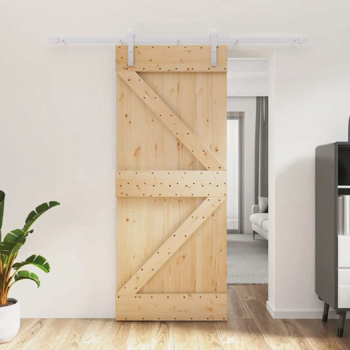 vidaXL Porte coulissante et kit de quincaillerie - 85x210 cm - Pin massif