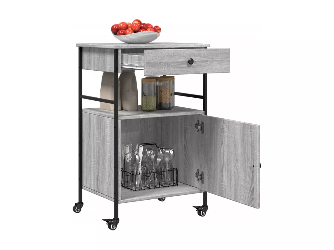 Chariot de cuisine sonoma gris 56x43x89,5 cm bois d'ingénierie