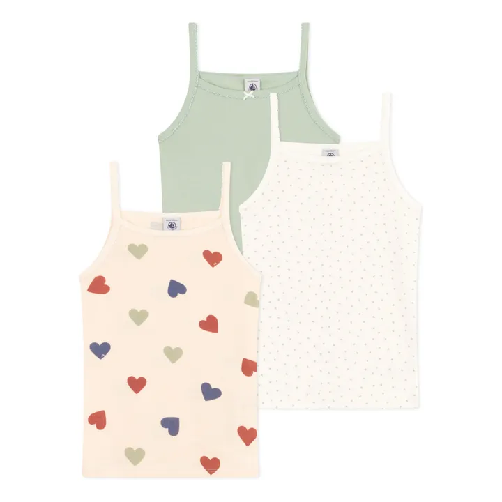 Petit Bateau Lot 3 Débardeurs Cœurs | Sauge