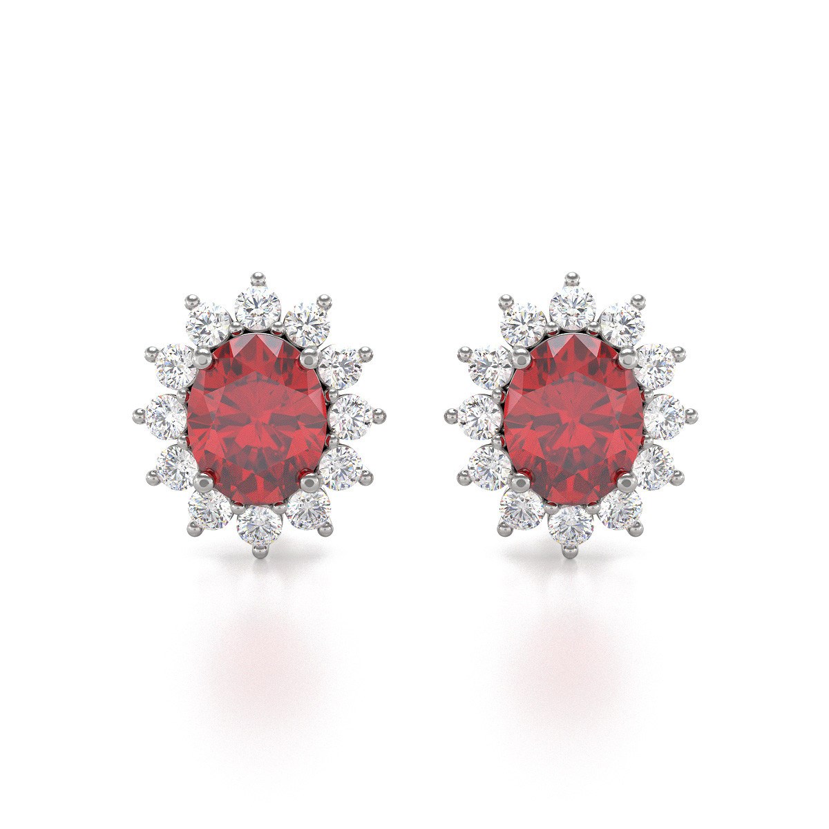 Boucles d'oreilles ADEN Or 585 Blanc et Rubis Forme Marquise 1.25grs