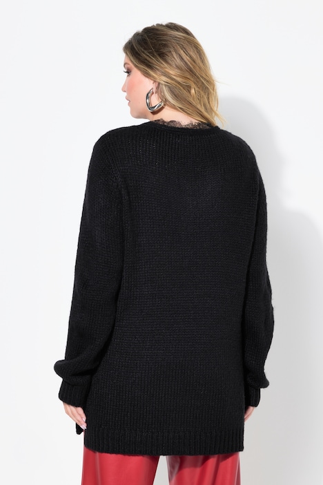 Pullover, Classic Fit, Grobstrick, Ausschnitt mit Spitze