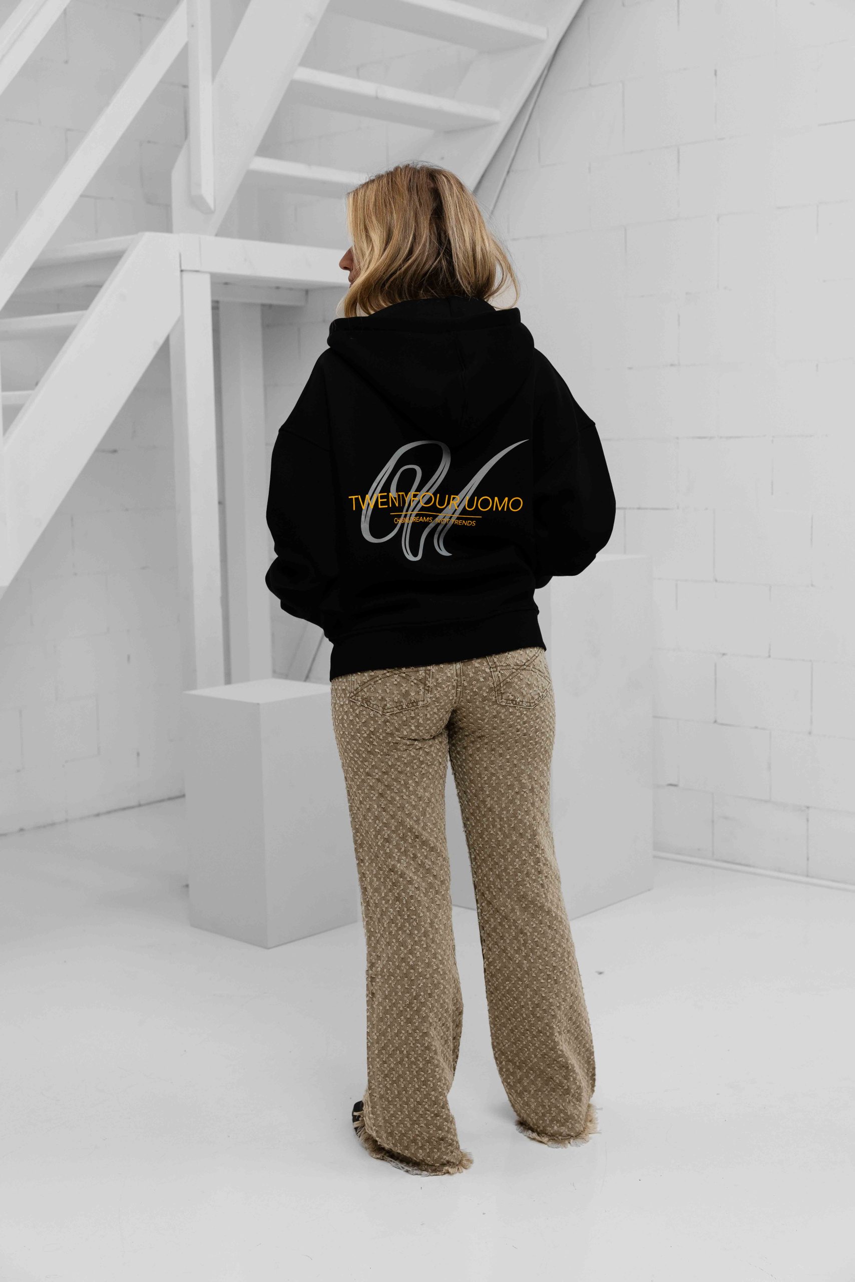 24 Uomo Initial Zip Hoodie Dames Black