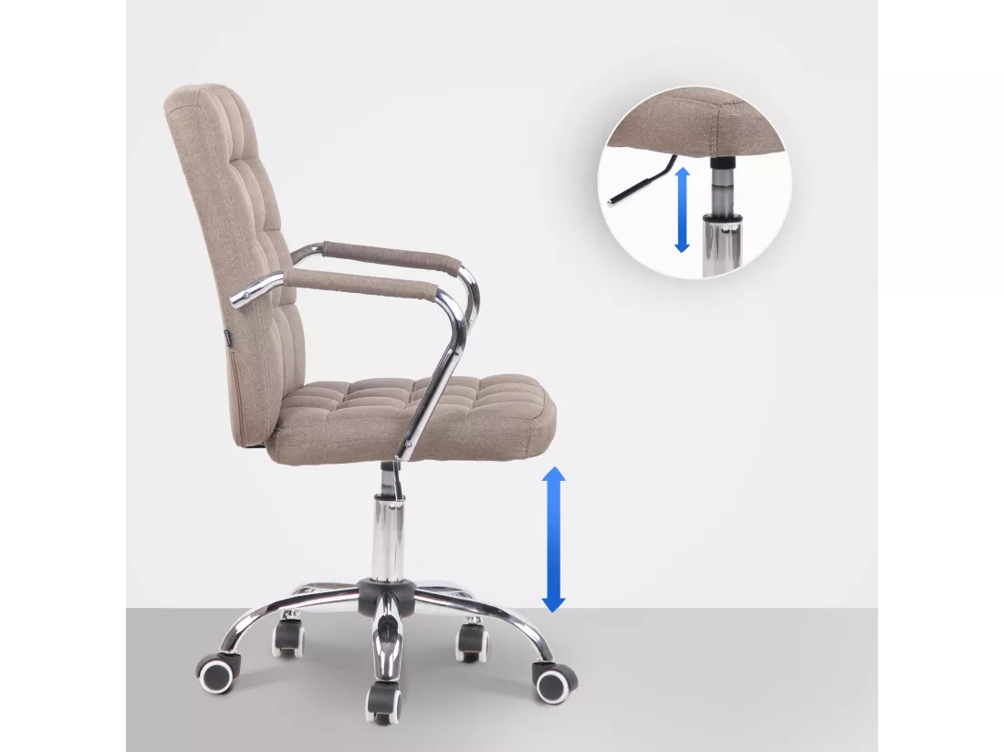Chaise de bureau - Tissu & Métal chromé - Taupe - Terni
