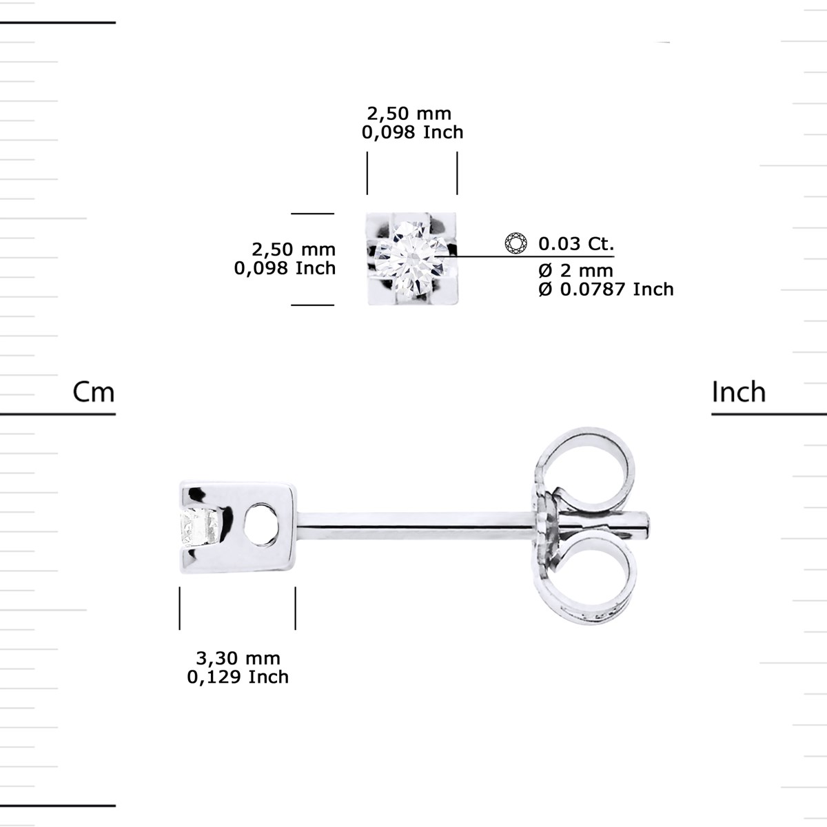 Clous d'Oreilles Diamant 0,060 Cts Serti Griffes Joaillerie Argent 925