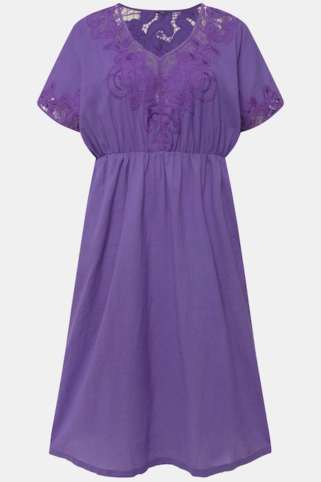 Kleid, Stickerei, Oversized, V-Ausschnitt, Halbarm