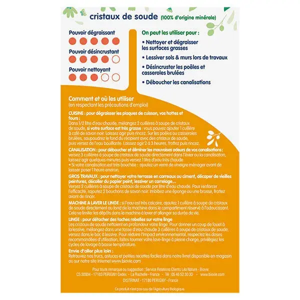 Cristais de soda Biovie, desengordurante e detergente para roupas 850g