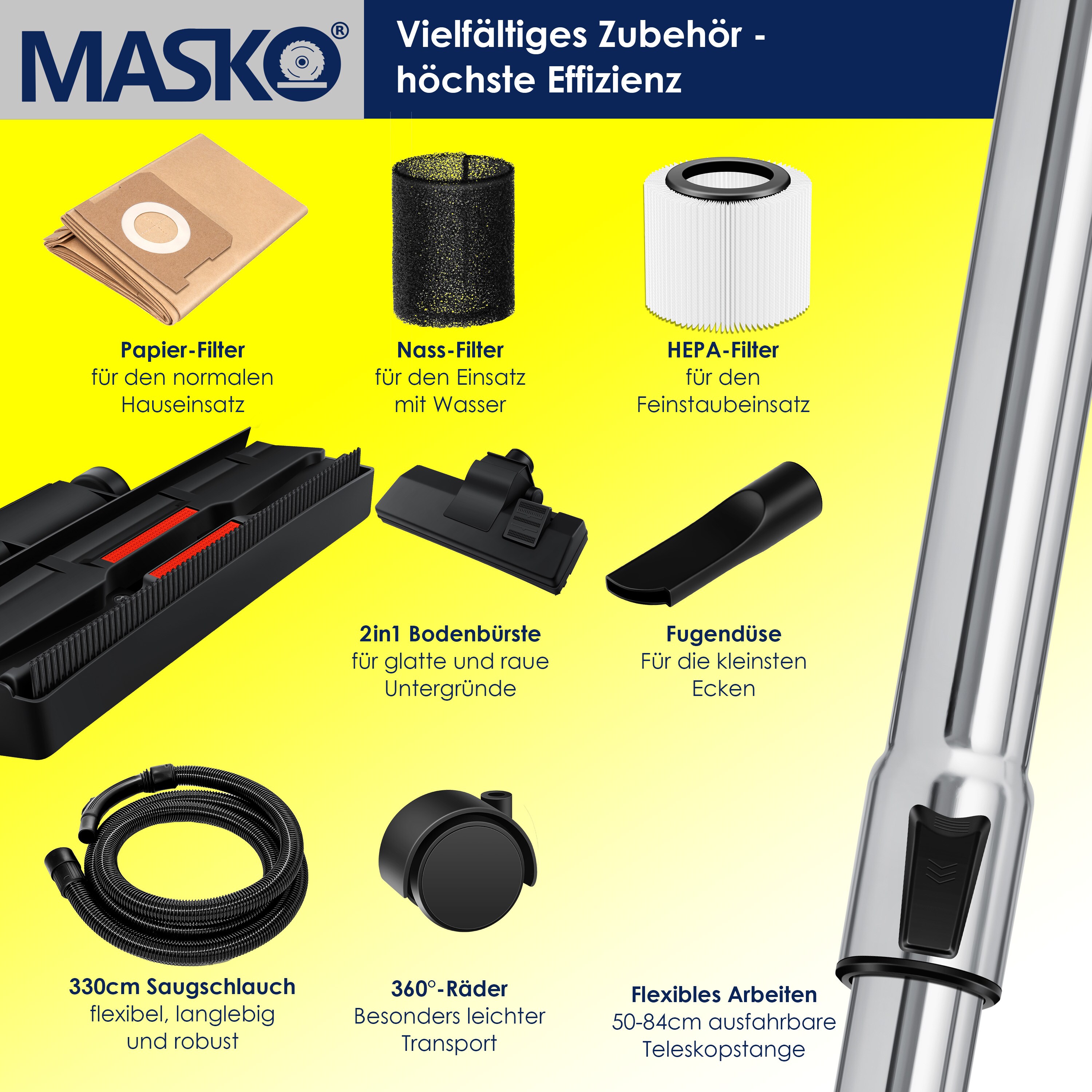 Masko® Industriestaubsauger Staubsauger Nass Trocken Sauger Edelstahl max. 1800W