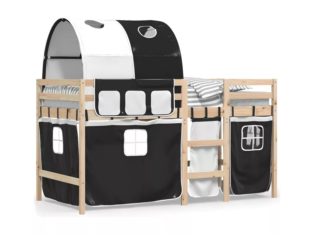 Lit mezzanine enfants et tunnel blanc/noir 90x190 cm pin massif