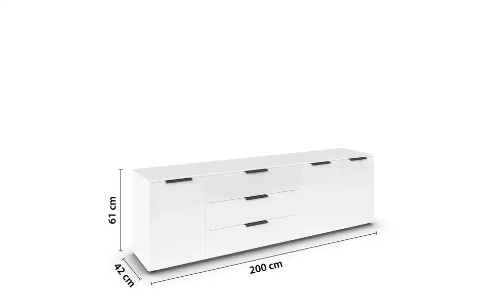 Sideboard Weiß Front: Glas, Oberboden: Dekor Weiß Graphit