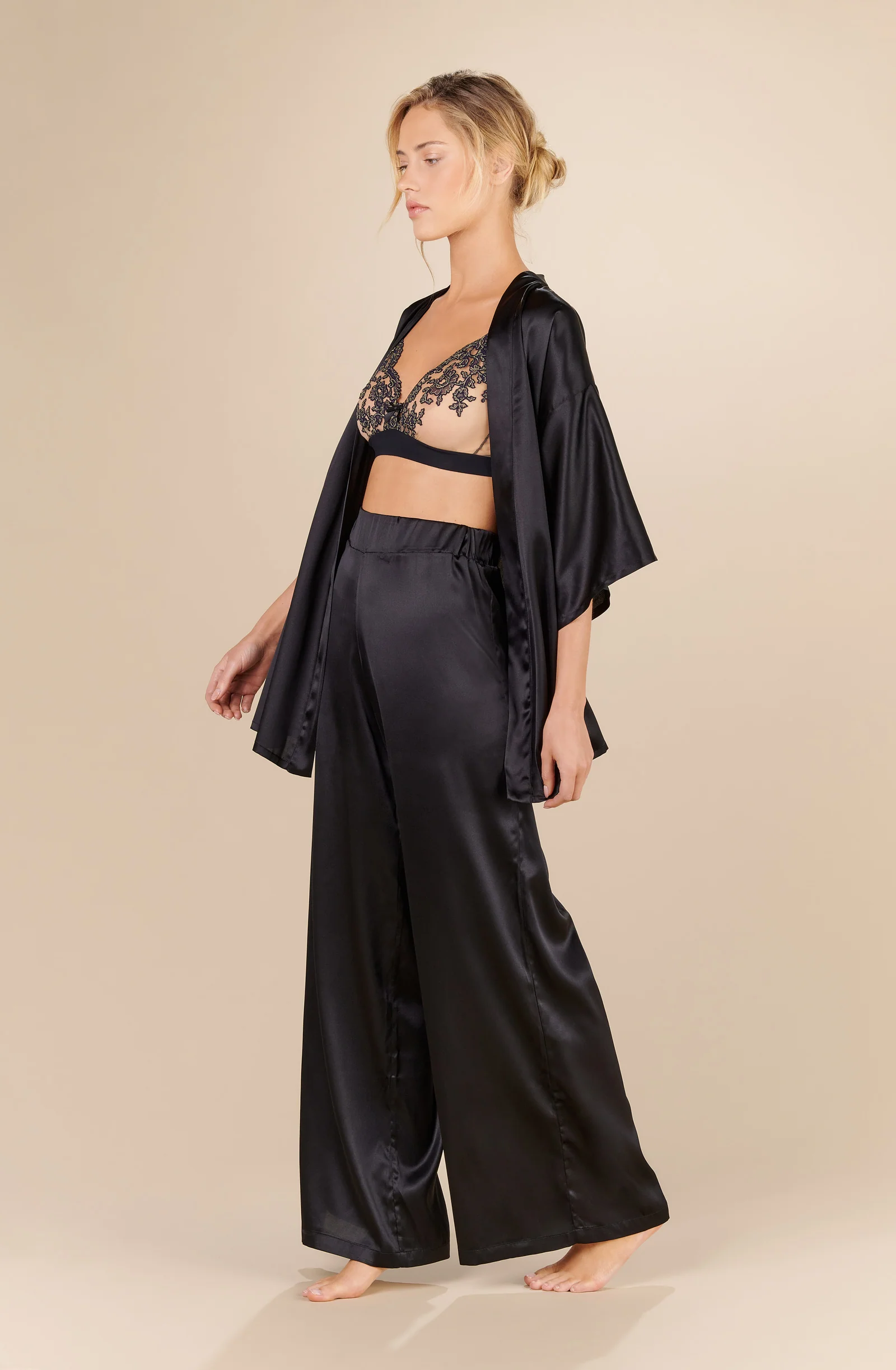 tom Pantalon large noir en soie Noir