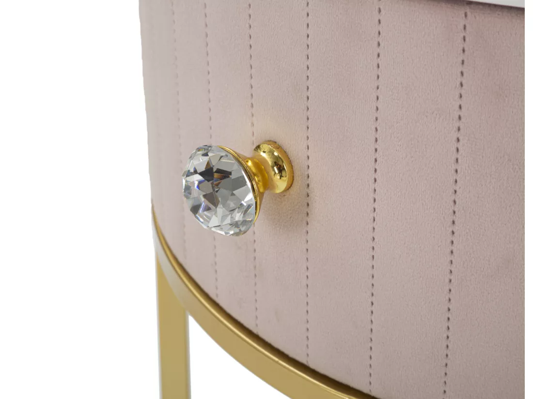 Table de chevet Montpellier, ronde en métal doré et simili-marbre, Ø 42x48 cm, plateau rembourré rose, design élégant et fonctionnel.
