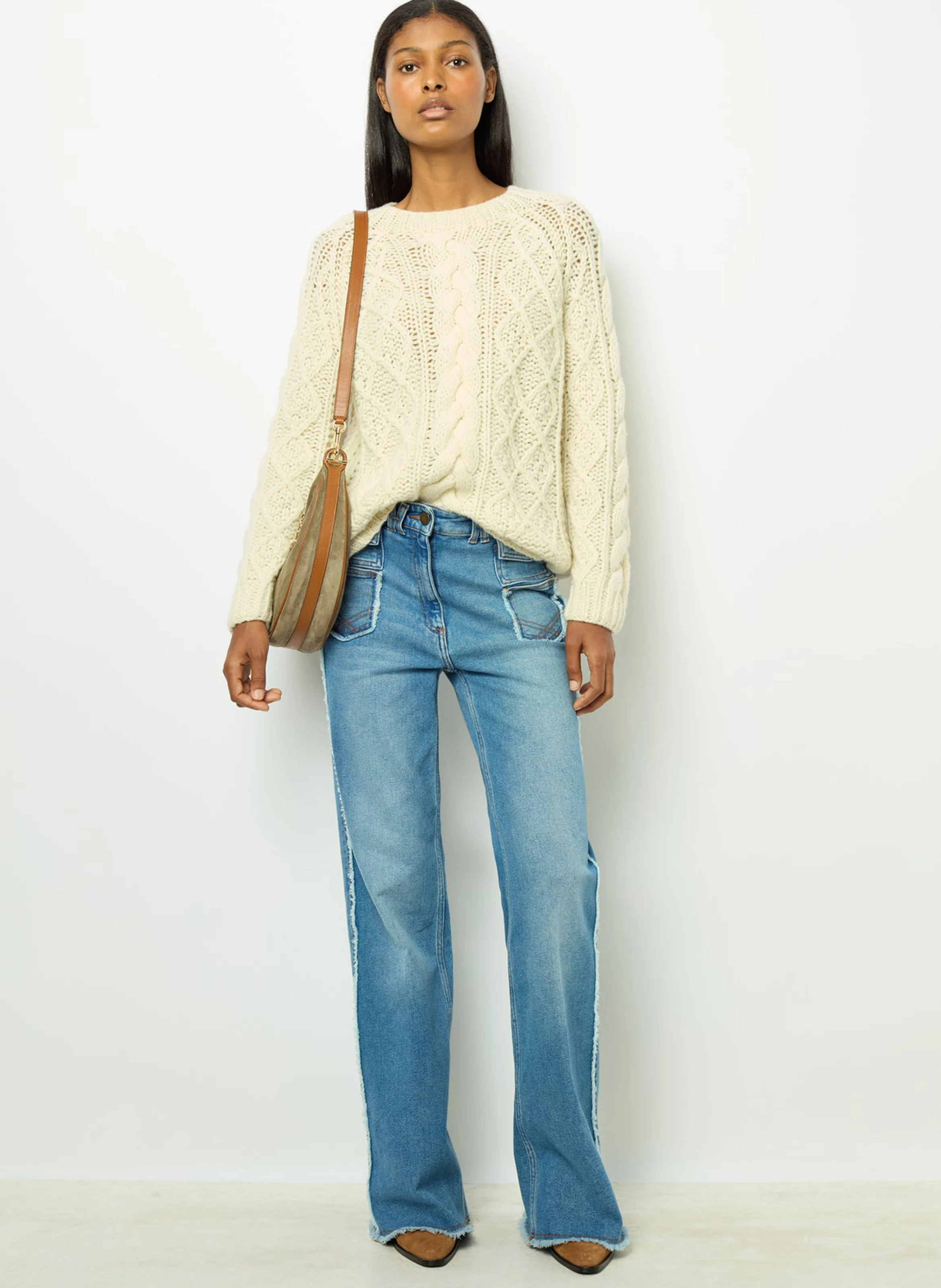 JORDANA - Pull droit col rond en laine | Blanc