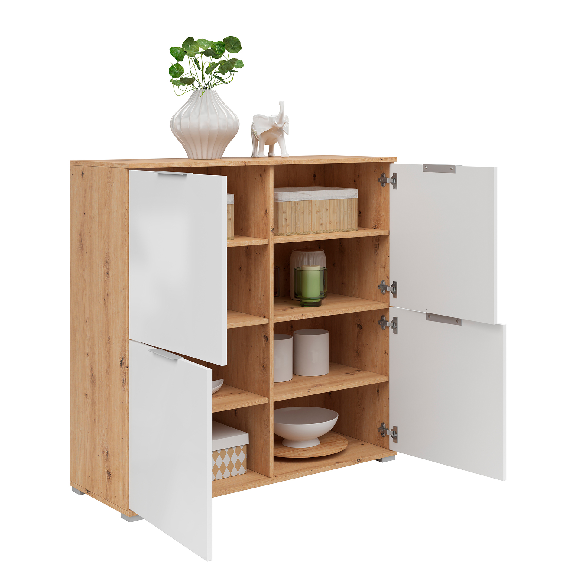 Kommode - weiß Glanz - Artisan Eiche - 104 cm breit