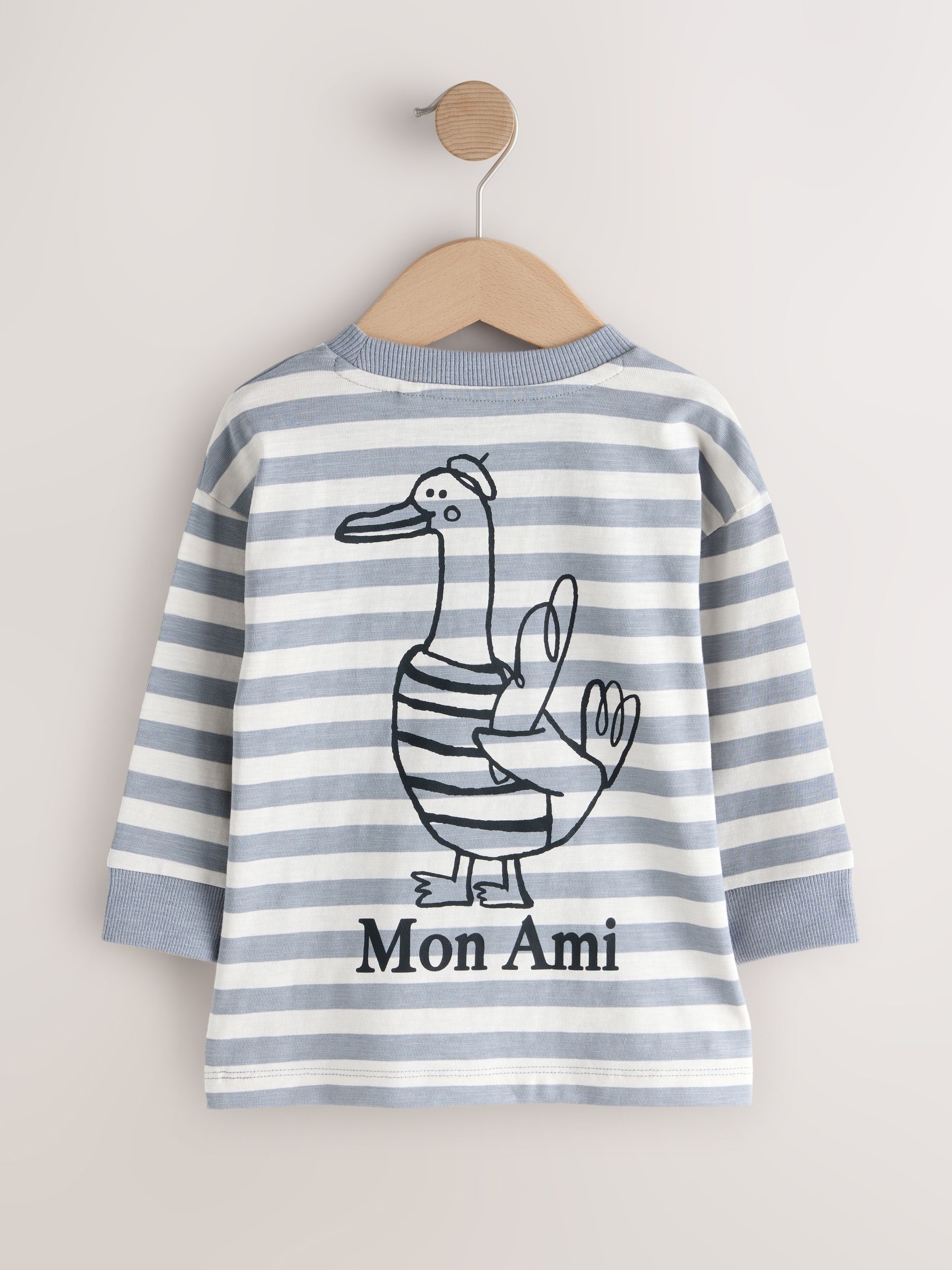 Grijs met eendjes - T-shirt met lange mouwen en print op de rug (3mnd -8jr)